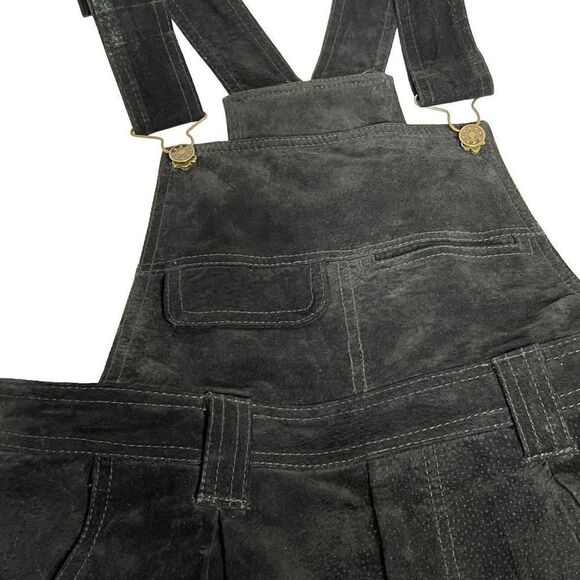 Vintage Don’t Stop black suede short overalls size L - Picture 3 of 16